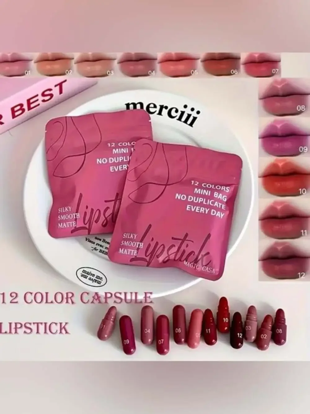 Last One! Lipstick Boutique 12-Color Capsule Set – Pinks, Reds, Nudes